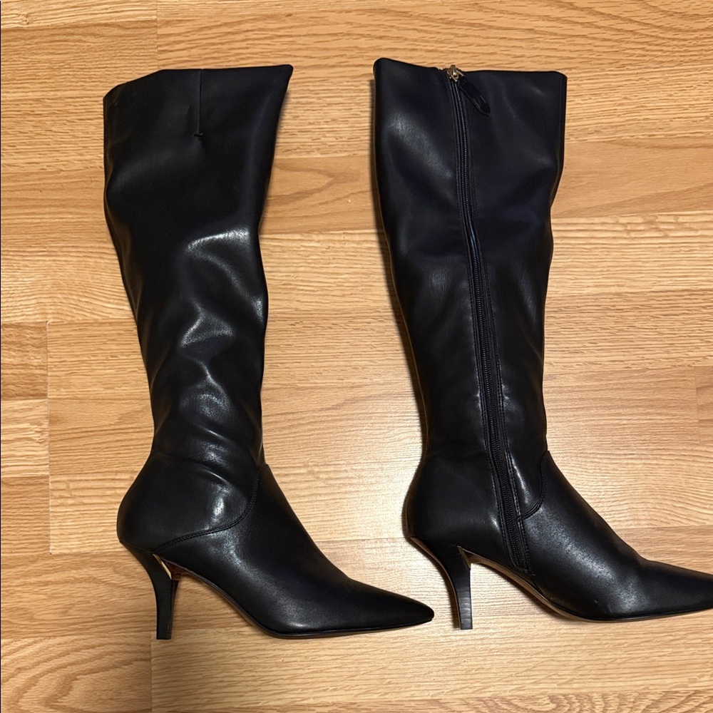 Franco Sarto Black Knee-High Pointed Toe Stiletto Boots